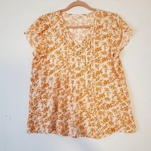 Fun 2 Fun Rayon White Orange Floral Top‎ Blouse Women Size Small